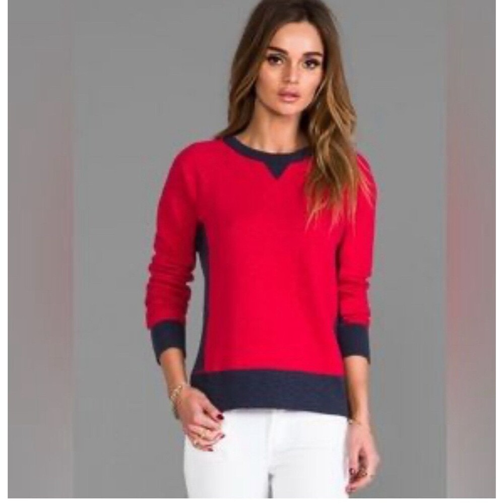 RAG & BONE JEAN Red & Navy Blue Crew Neck Pullover Sweatshirt Womens S @N2